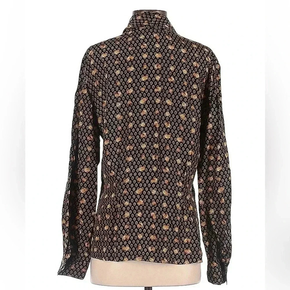 Vintage Dana Buchman | 100% Silk Black & Gold Button Down Blouse Size 8 Medium M - Picture 2 of 2